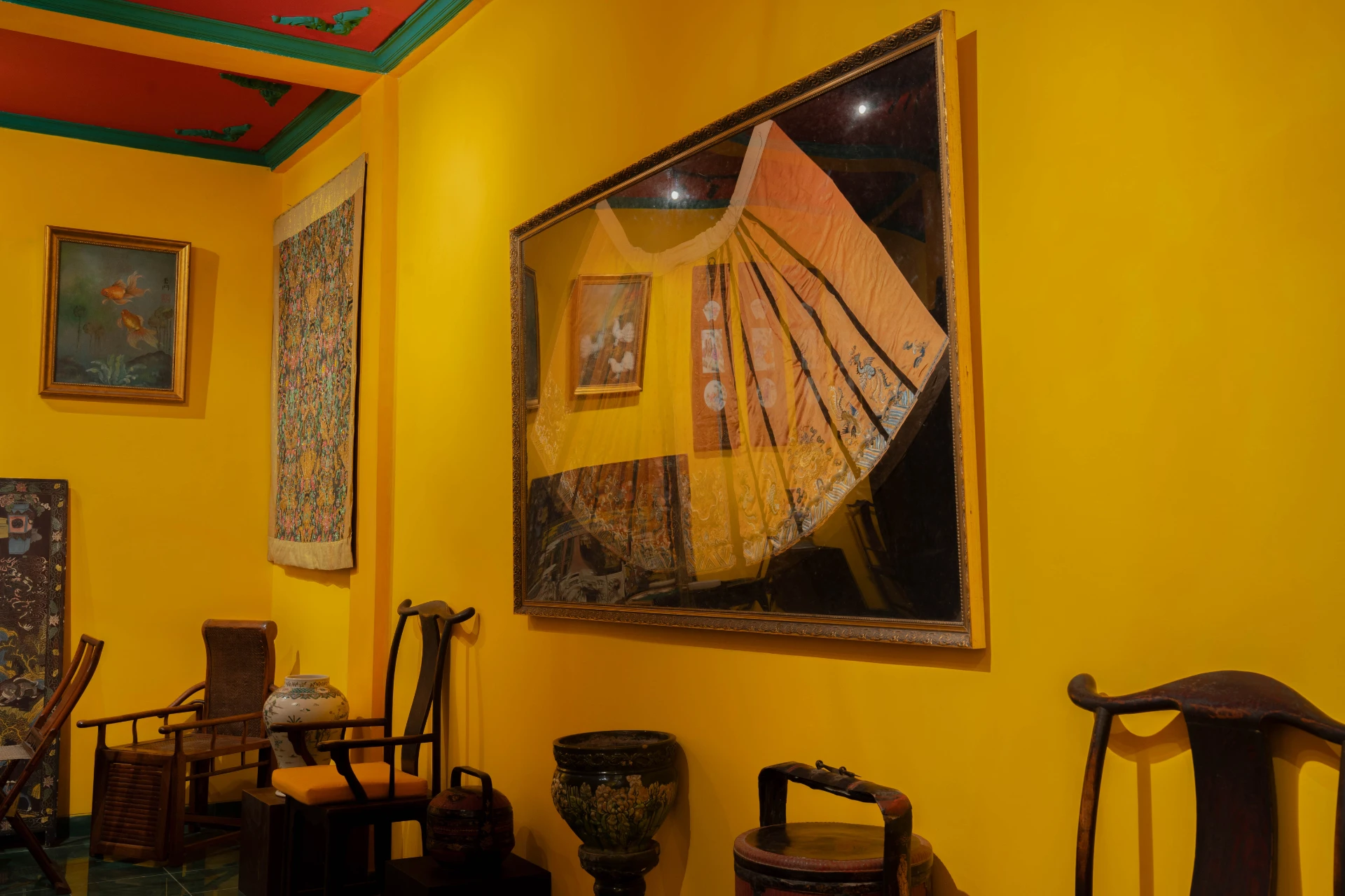 Traditional Chinese paintings and historical scrolls in the Chinese Room gallery, Museum Peter Bloch Collection.